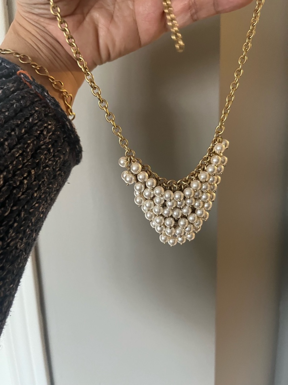 J. Crew Gold and Cream Faux Pearl Cluster Necklace